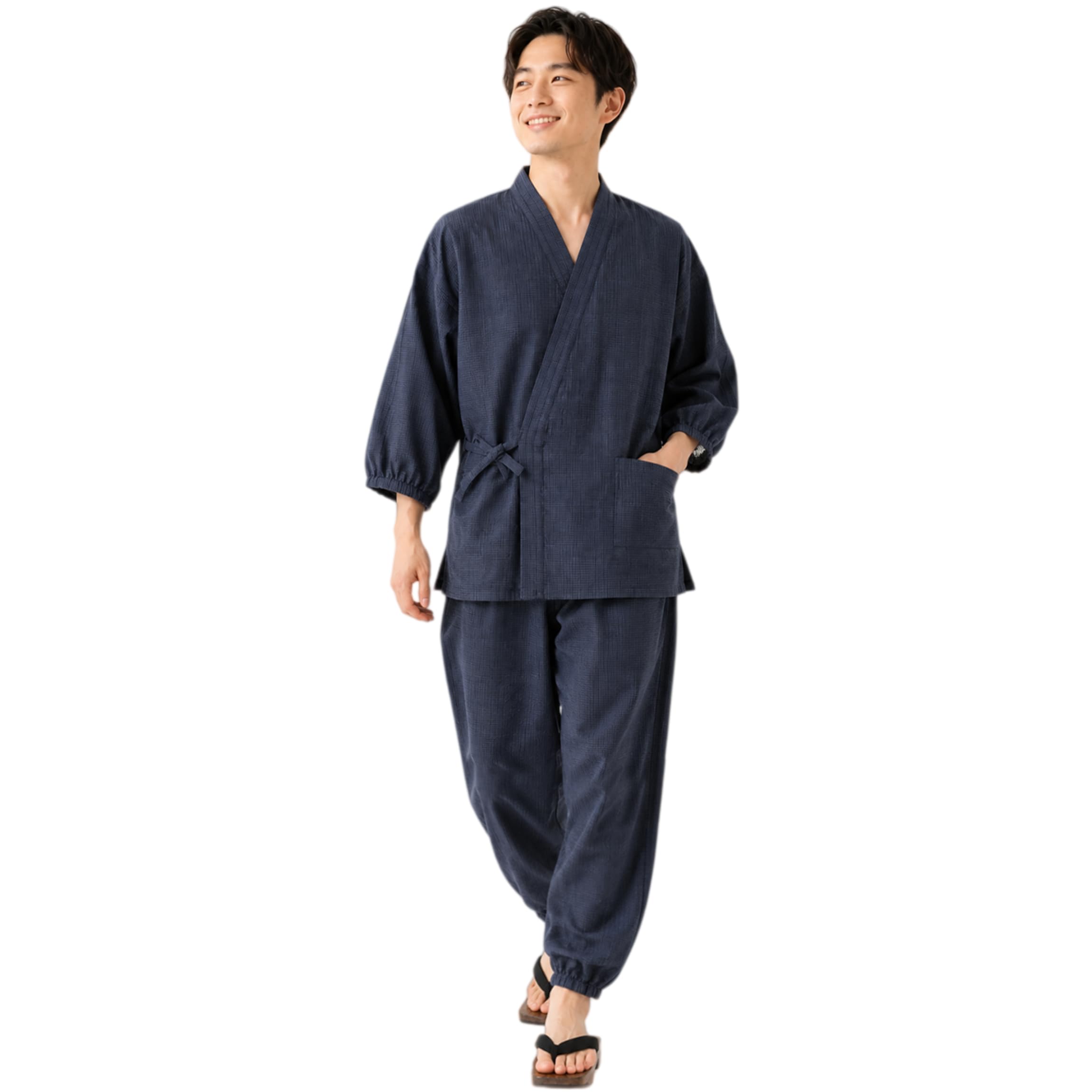 Samue Seersucker Pattern Size L [HOHO AYUMU] Men s (Japanese workwear), 100% Cotton, Weave, B,