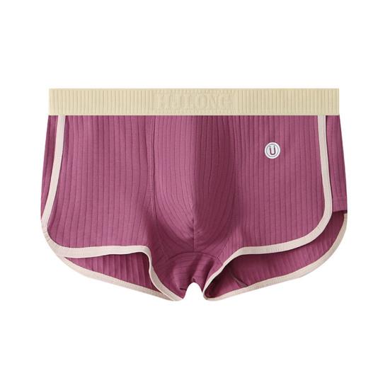 Men Boxer Underwear Mid-rise Tight Cut High Elasticity Shorts Briefs Patchwork Color Ribbed U-Convex Panties