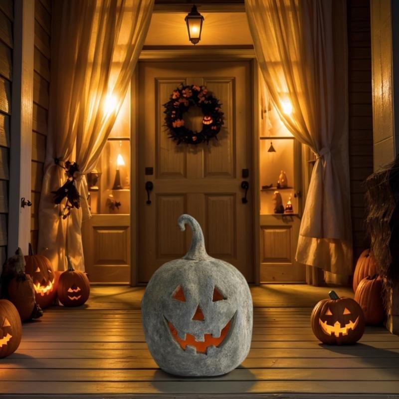 Resin Pumpkin Lantern with Hand-Carved Outdoor Indoor Autumn Festival Decoration Party Supplies X3UC