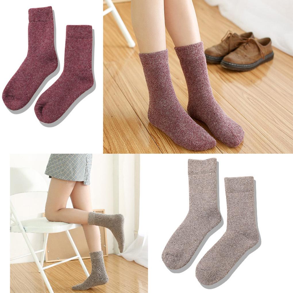 1 Pair Winter Socks Cold Weather Solid Color Thermal Hosiery Foot Warmer Breathable Comfortable Clothing Dressing Footwear