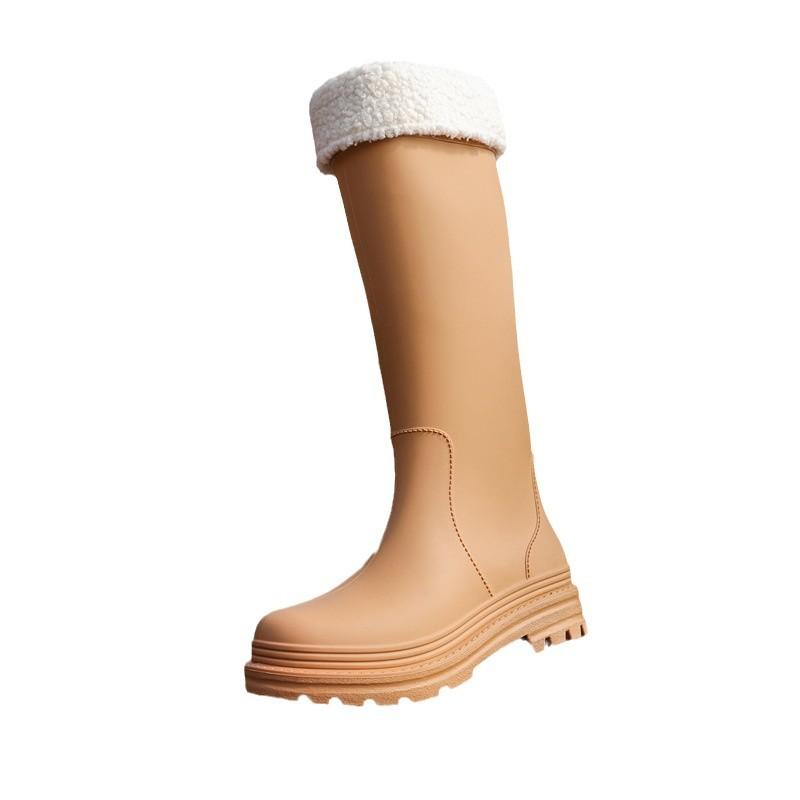 Winter velvet cover thermal rubber shoes women's seaside rain shoes fashion high tube cm platform rain boots exquisite women's water shoes