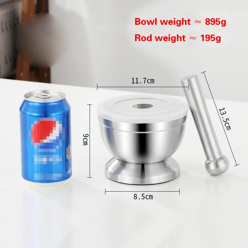 304 Stainless Steel Garlic Masher Stone Mortar Garlic Mortar Mashing Tank Household Tamping Medicine Ramming and Grinding