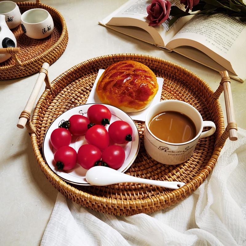 Vietnamese Rattan Handwoven Multi-Functional Storage Basket with Handles and Round Tray Design
