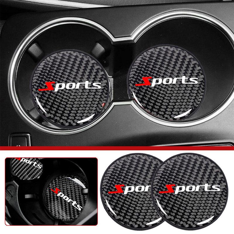 2pcs Carbon Fiber Car Decoration Coaster Universal Car Cup Holder Pad Car Water Cup Slot Non-Slip Mat Auto Interior Accessories
