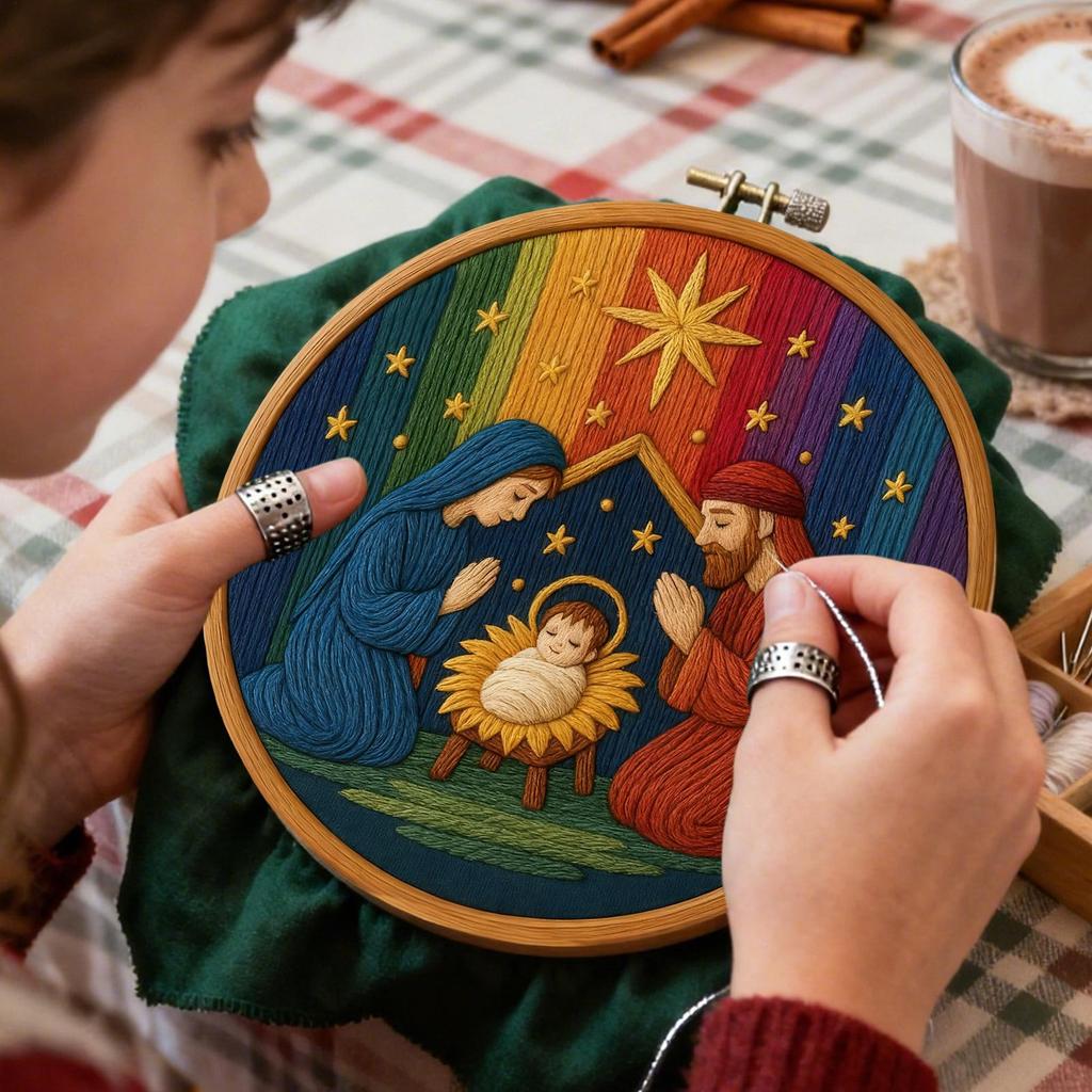 Christmas Embroidery Kit Handmade Artwork Craft Nativity Christmas Ornament Embroidery Kit For Stocking Holiday Fall Halloween