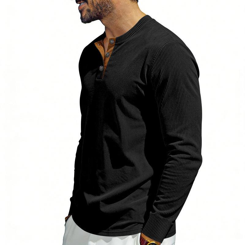 Men S Slim Fit Solid Color Long Sleeve Henley Casual T Shirt