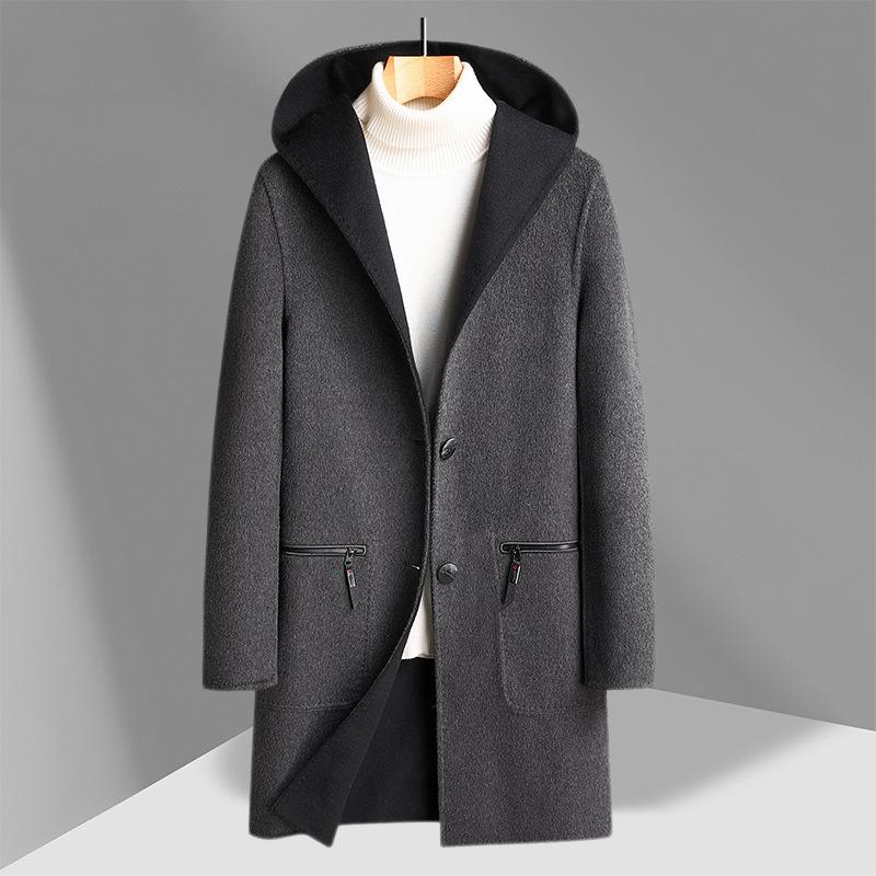 Autumn and Winter Double-sided Woolen Coat Middle-aged and Young People Hooded Double-sided Fashion Casual Woolen Coat