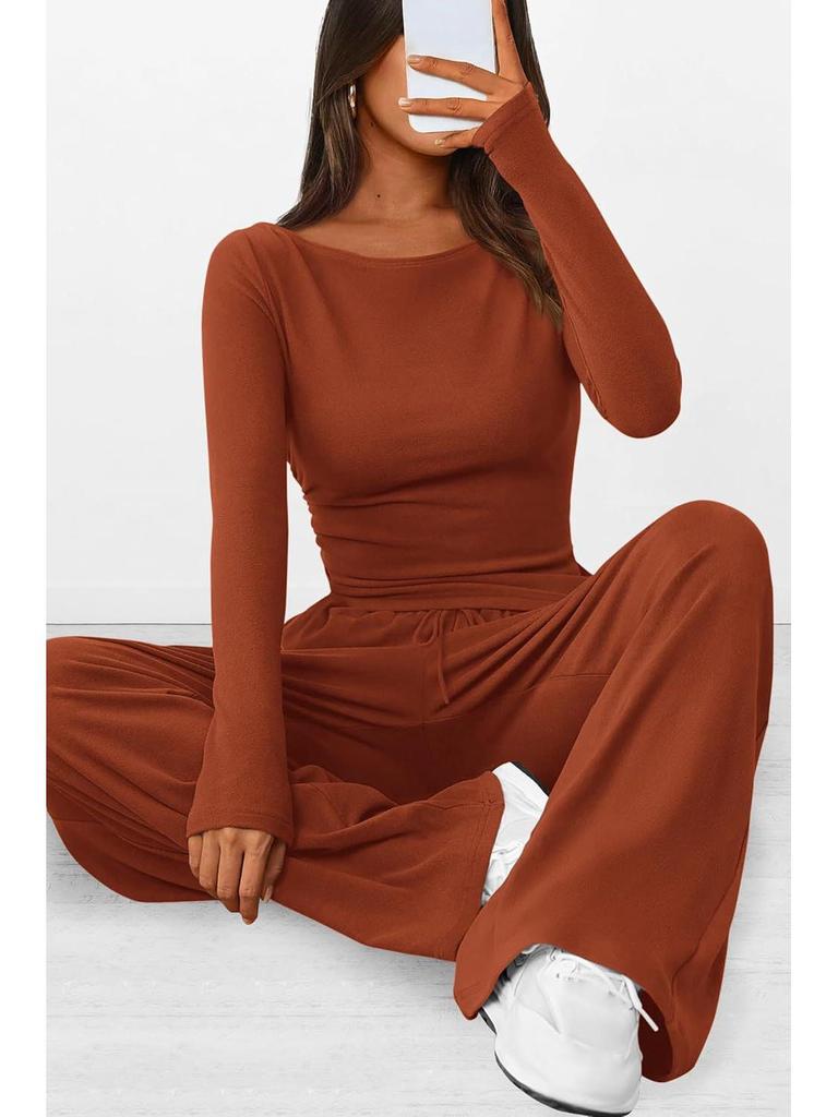 Asymmetrisches Langarm-T-Shirt & Weitbein-Hosen-Set - Herbstkollektion 2025