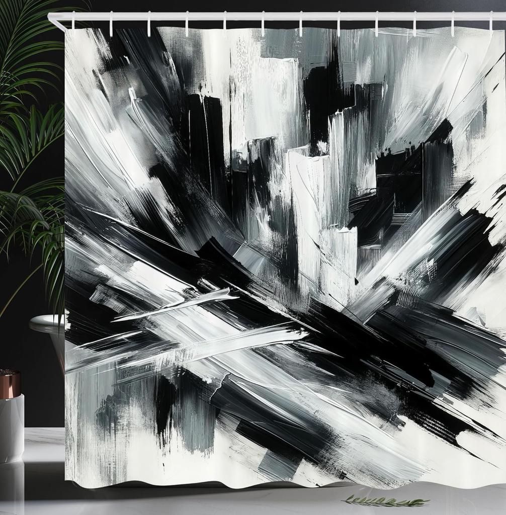 black and white shower curtain misty tall trees woodland natural landscape fabric bathroom decoration shower curtain with hook