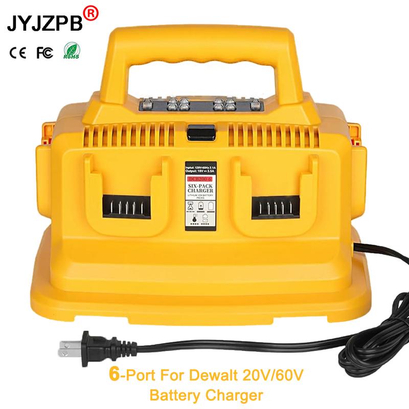 6-Ports for Dewalt Battery Charger, 20V/60V Simultaneous Charging ,Compatible with DCB200,DCB203,DCB204,Rapid Charger Station