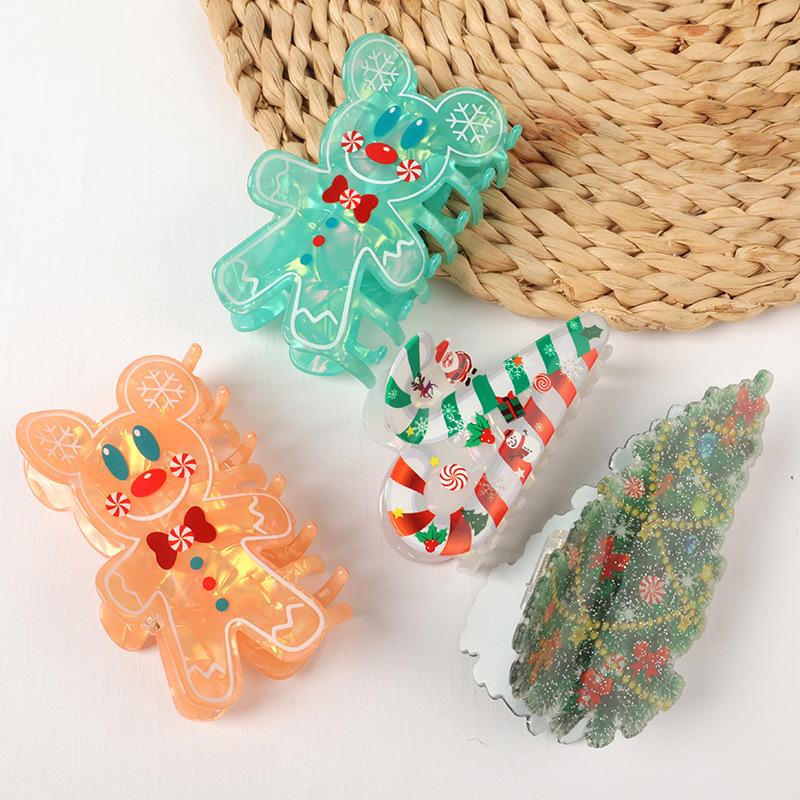 Lesklé Vánoční Sponky do Vlasů: Perníček, Vánoční stromek a Sponky do vlasů ve tvaru cukrové hole.