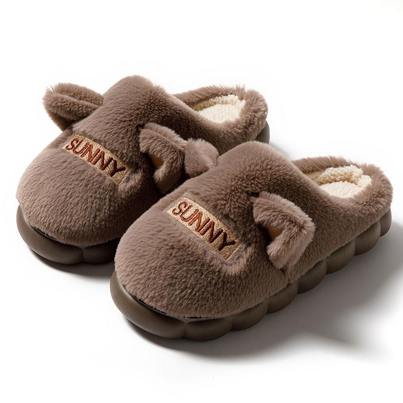 Winter-Außenbekleidung Damen treten auf Scheiße Baumwolle ziehen warm Indoor Haushalt Damen Baumwollpantoffeln Großhandel Englische Hasenohr-Baumwollpantoffeln