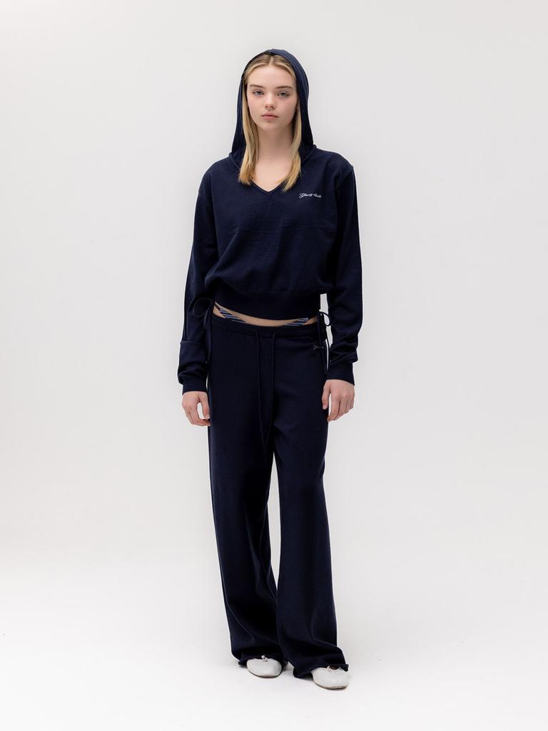 GLOWNY G Hug V-Neck Knit Hoodie (Navy)