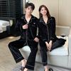 Golden velvet pajamas for women, couples, men's long-sleeved cardigan, premium new Korean version, popular loungewear can be worn outside