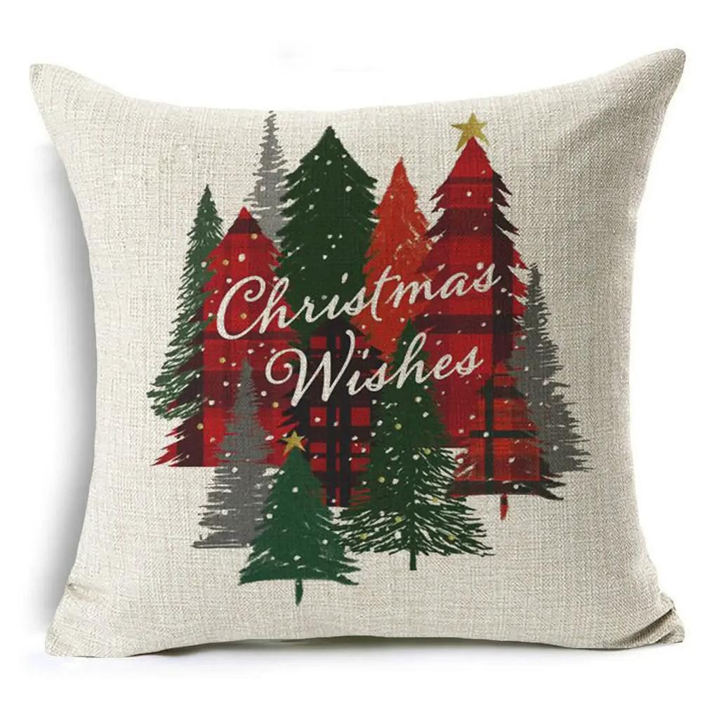Cartoon Christmas Pillowcase Linen Decoration Christmas Gift Cushion Cover Suitable For Car Sofa Pillowcase 45Cm*45Cm