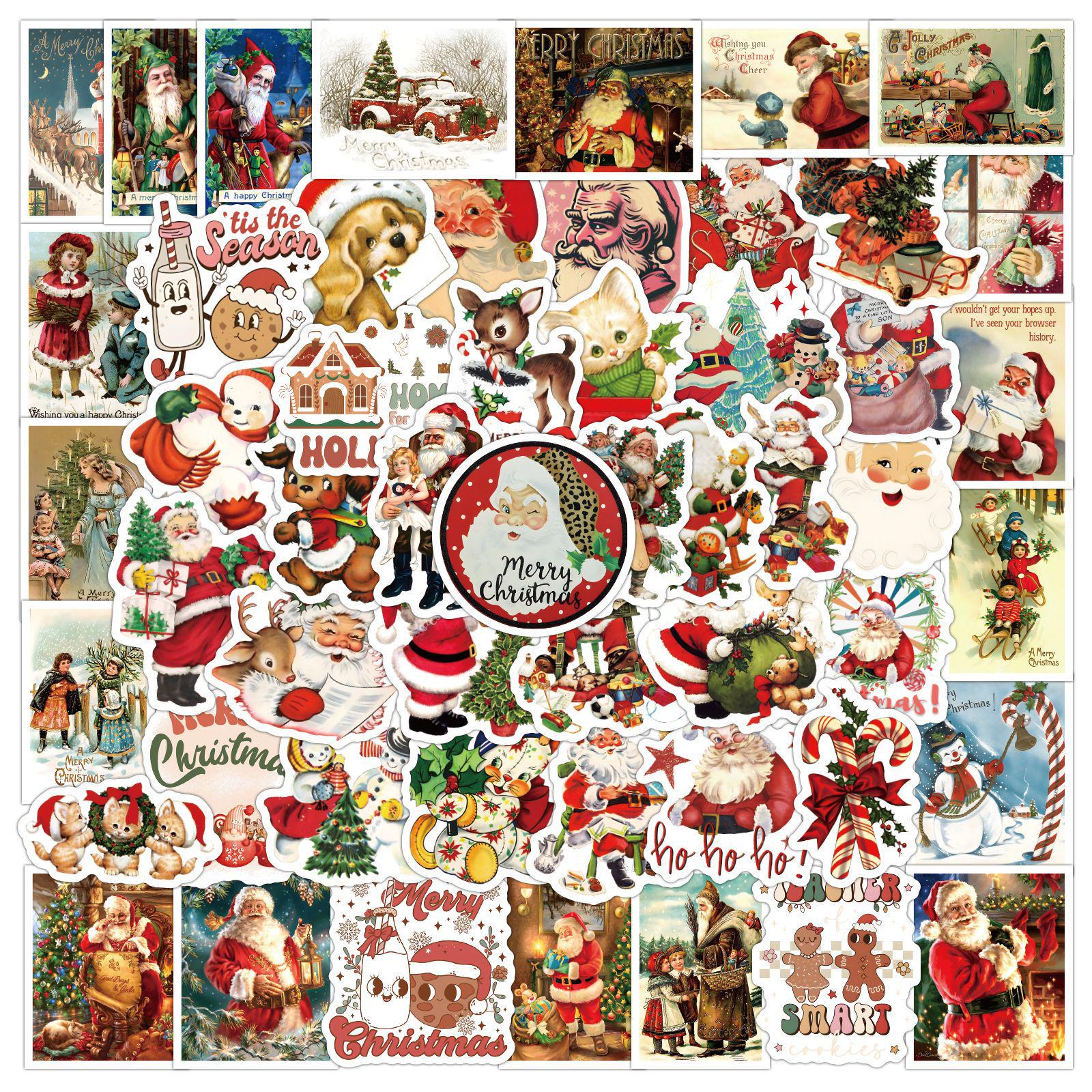 60 Cartoon Retro Christmas Graffiti Stickers for DIY Decoration - Perfect for Notebooks and Water Bottles