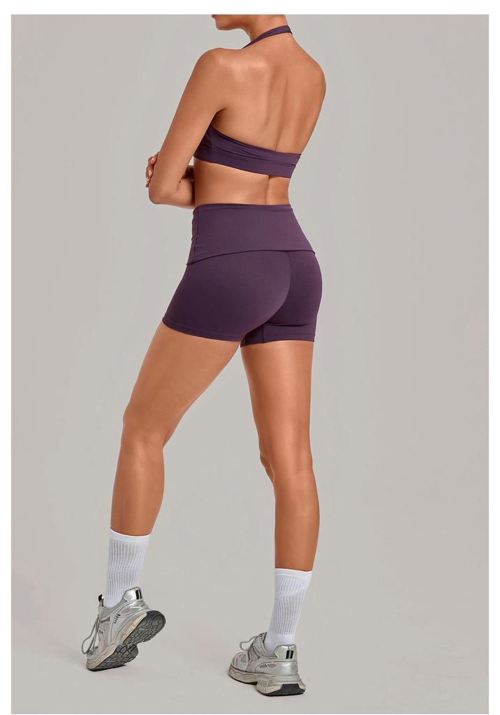 Women's Halter Backless Pleated Yoga Set - Tight Fit, Hip-Revealing Sportswear
