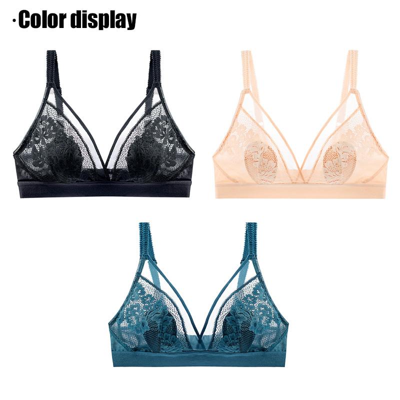 Sujetadores inalámbricos sexy para mujer Bralette de encaje ultrafino con escote en V profundo