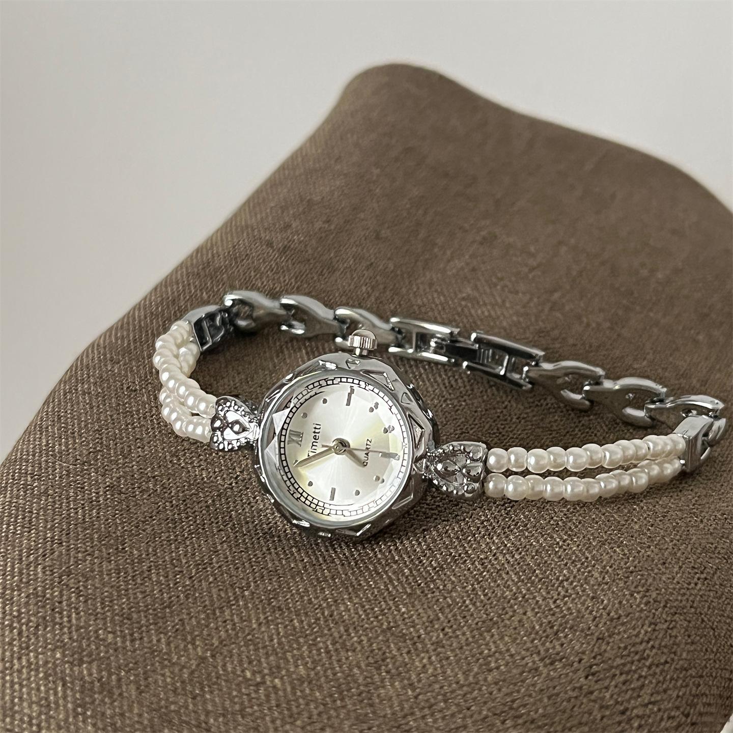 Timetti Pearl Fine Bracelet Retro Niche Light Luxury Exquisite Women S Fashion Small Fragrant Quartz Watch