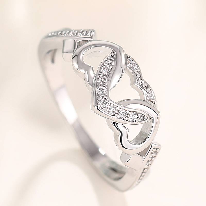 

Huitan Aesthetic Heart Linked Heart Ring for Women Wedding Anniversary Elegant Lovely Accessories Inlaid Shiny CZ Chic Zircon 6