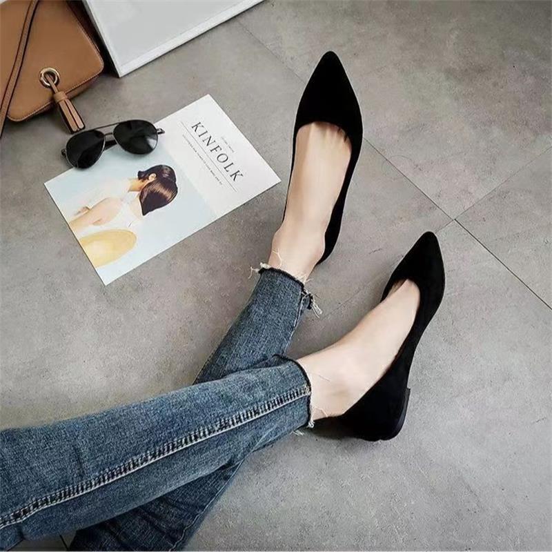 Popular flat shoes women's black low-heeled pointed 2025 summer versatile new shallow mouth comfortable casual work shoes