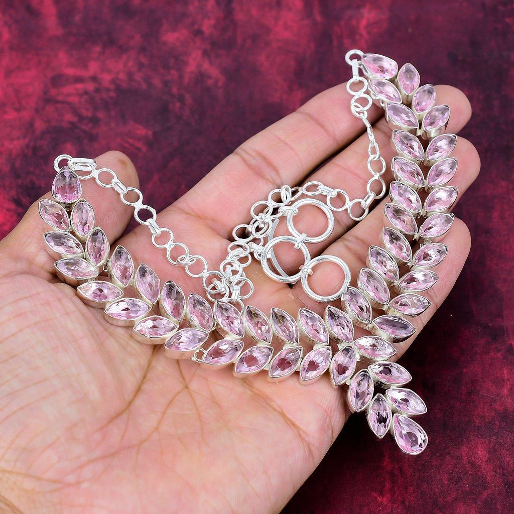 Pink Kunzite Jewelry, 925 Solid Sterling Silver Necklace, Handmade Gemstone Jewelry Adjustable Necklace For Memorial Day