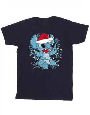 Girls Lilo And Stitch Christmas Lights Sketch Cotton T-Shirt