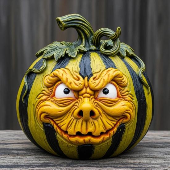 Halloween Pumpkin Figurine Resin Pumpkin Face Sculpture Spooky Pumpkin Halloween Decor for Home Office Desktop Decoration