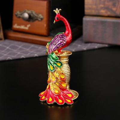 Boîte à bijoux paon artisanat métallique ornement créatif pour la maison paon peint à l'émail écran ouvert diamant ornement de salon