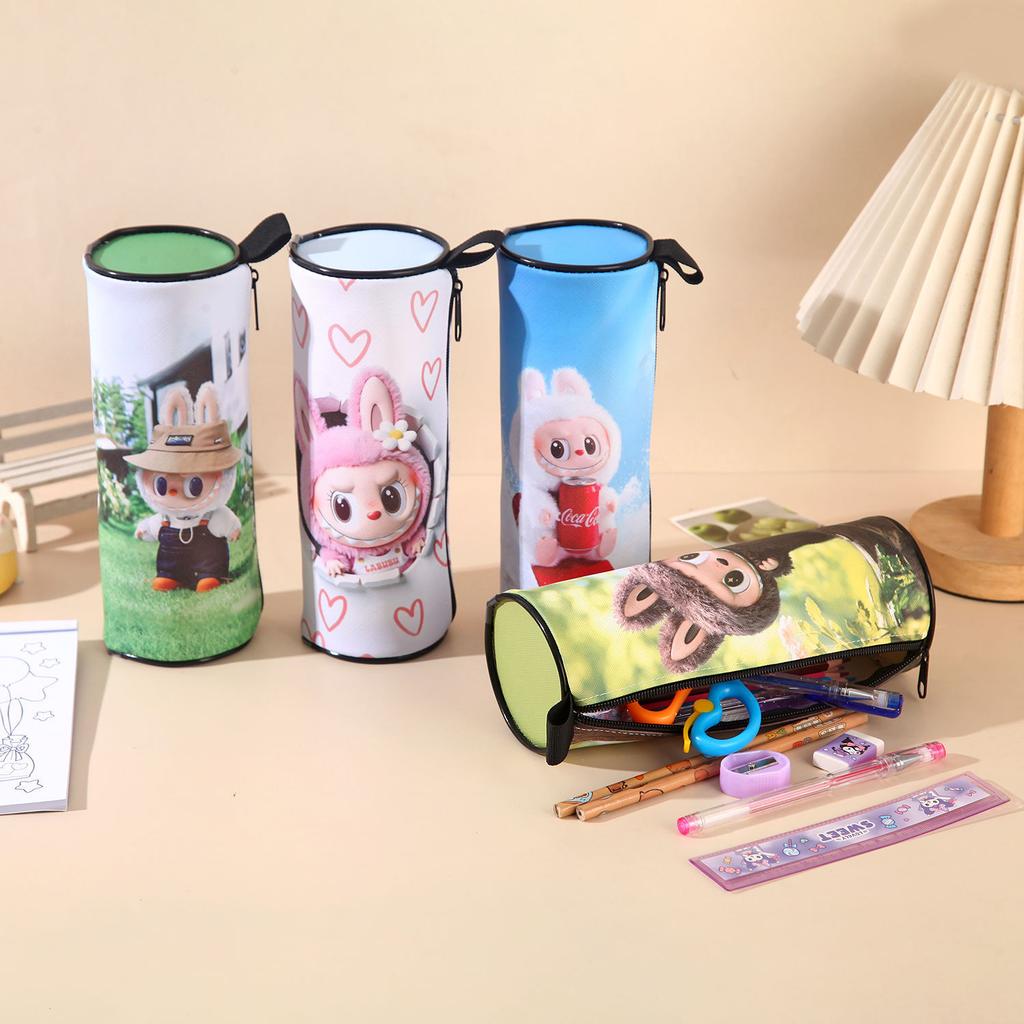 Cute Cartoon Little Monster Cylinder Stationery Case Pencil Case Large Capacity Student School Supplies Stationery Storage