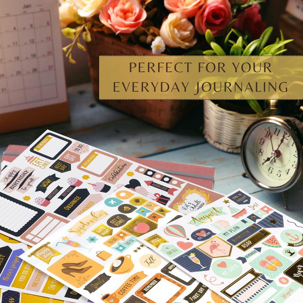 Aesthetic Gold Foil Planner Stickers - 1250+ Stunning Design Accessories Enhance and Streamline Your Planner, Journal and Calendar
