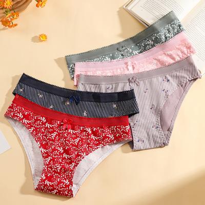 5 Stück Damen Frühling und Sommer Süße Baumwolle Breiter Rand Bequeme Atmungsaktive Hipster Slips Niedrige Taille Slips
