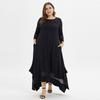 Lockeres übergroßes muslimisches Kleid in Übergröße für Damen, Sommer, O-Ausschnitt, lässiges Maxi-Langkleid, schwarze Damen-Tunika, unregelmäßige Kleider