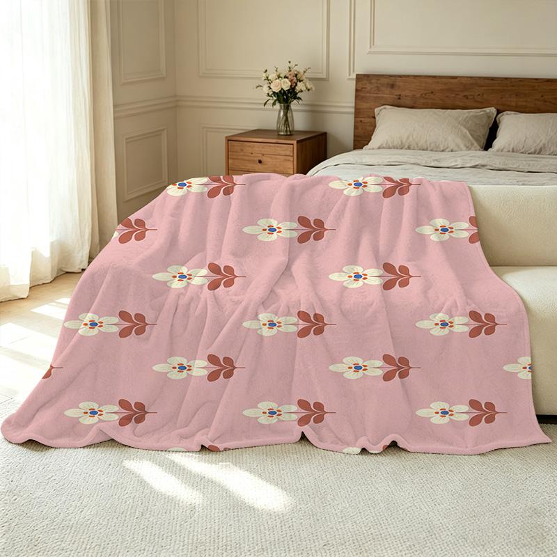 Floral Hemmed Fleece Throw Blanket - Soft Skin-Friendly Warm Cover for Bedroom, Living Room, Sofa, Christmas & Halloween Gift