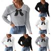 Women's Short Large Collar Butterfly Knot Splicing Pullover Sweater Top