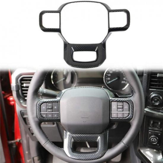 Carbon Fiber Inner Steering Wheel Decor Cover Trim For Ford F150 F-150 2021 2022