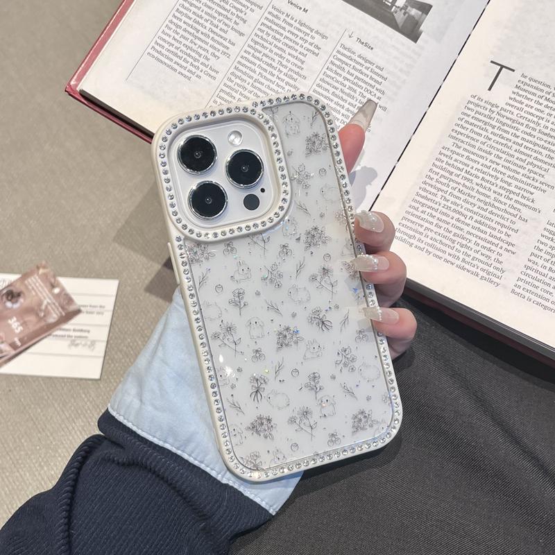Modny Pokrowiec dla Dziewczyny z Brokatem i Cyrkoniami w Kształcie Kwiatu na iPhone 16 15 14 13 Pro Max Diamentowy Wstrząsoodporny Miękki Silikonowy Przezroczysty Pokrowiec