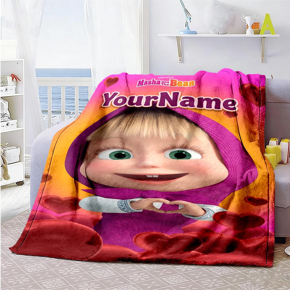 Masha Bear Personalized Name Blanket Throw Personalized Blanket Ultra-Soft Great for Sofa Chair Bed Couch All-Season Use Gift for Travel Home Birthday