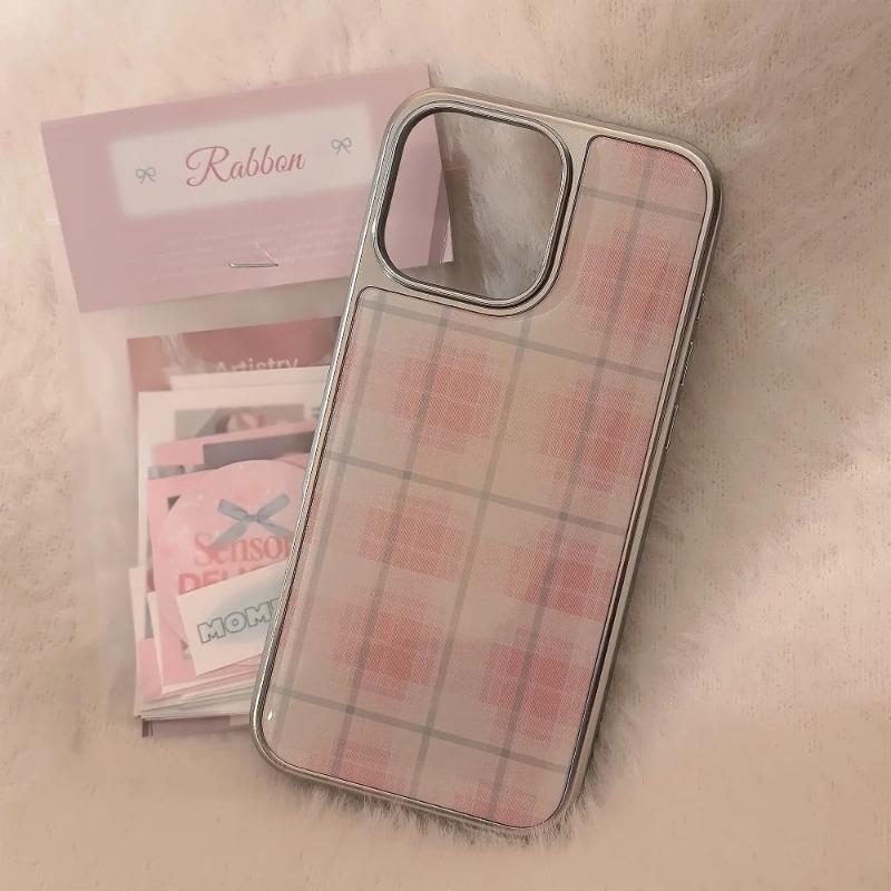 Dropped Pink Checkered Phone Case For iPhone 17 16 15 14 13 12 11 Pro/Max/Plus Anti Drop and Shockproof Back Cover