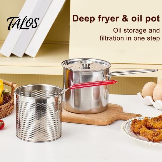 Small Deep Fryer with Basket Pot Removable Frying Basket, Durable Stainless Steel Compact Oil Filter Batch Pot, No Spill Saving for French Fries