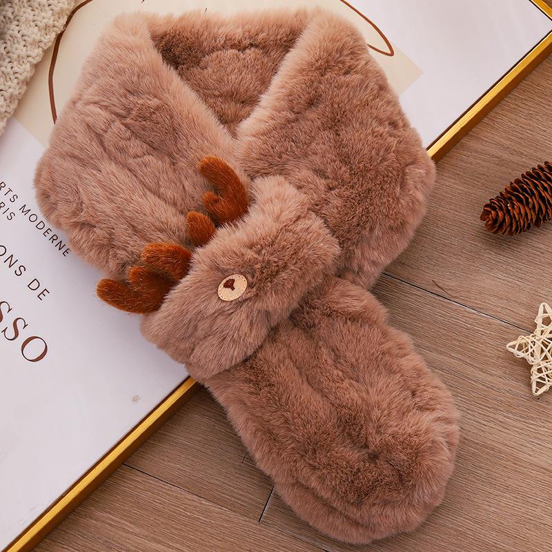 Snood en peluche bois de cerf rouge style coréen: Écharpe d'hiver pour femmes