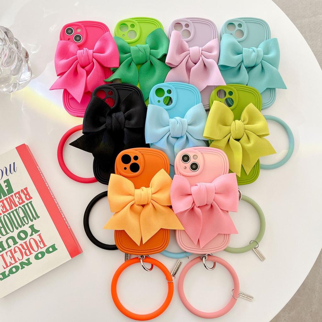 Three-dimensional bow with round bracelet, suitable for iPhone15Pro max Apple 13/14 mobile phone case 11/12.