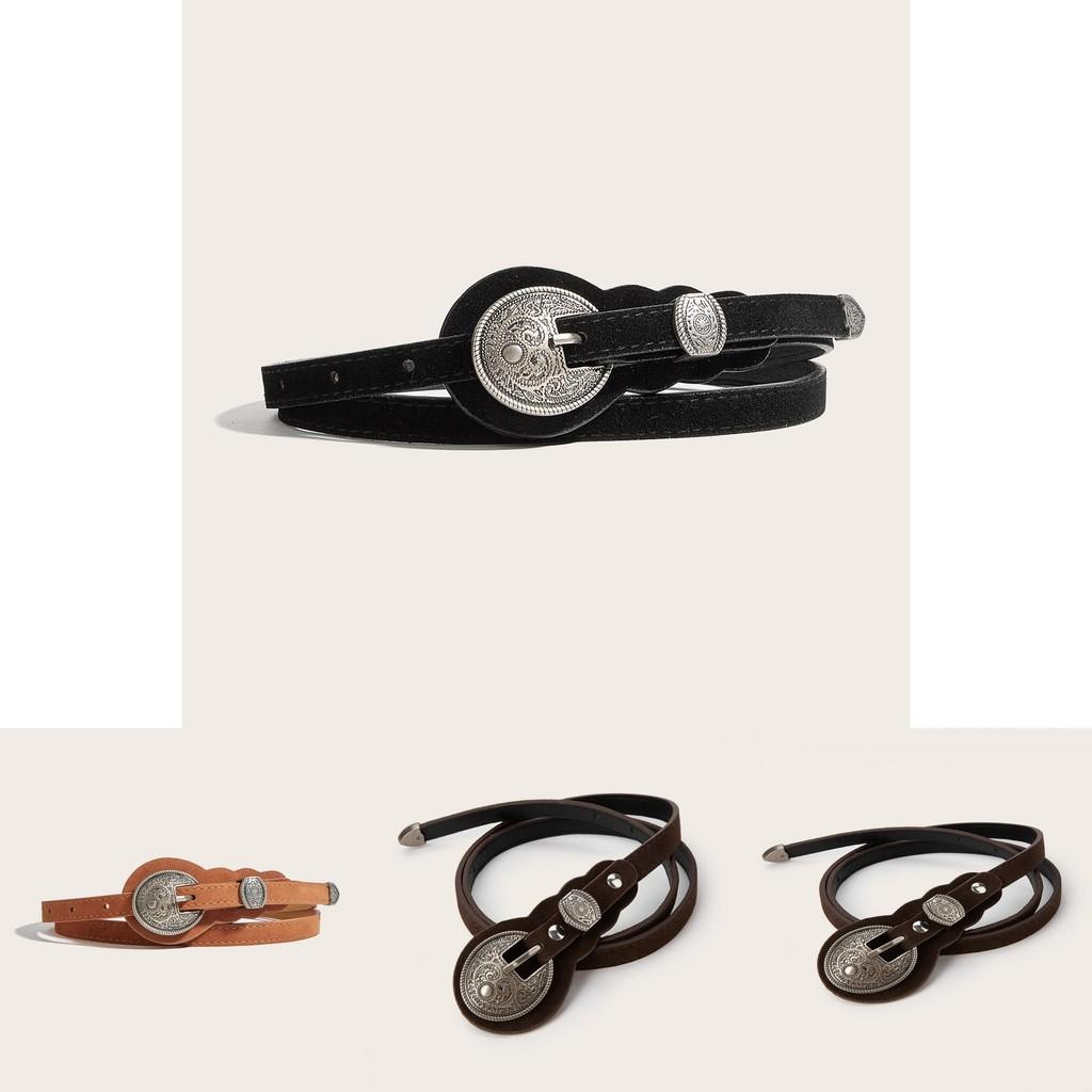 Ethnic Style Solid Color Oval Metal Buckle Decoration Suede Women Belt For Vintage Dresses And Casual Wear