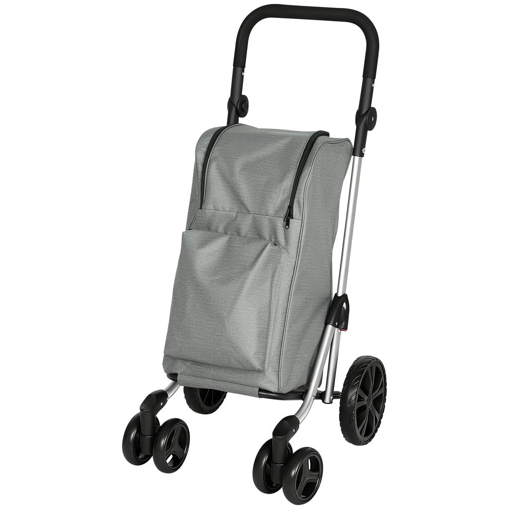 Shopping Trolley, 46 Litre Bag, Foldable Shopping Cart with Cooler Bag, Adjustable Handle, Aluminum Frame, Grey