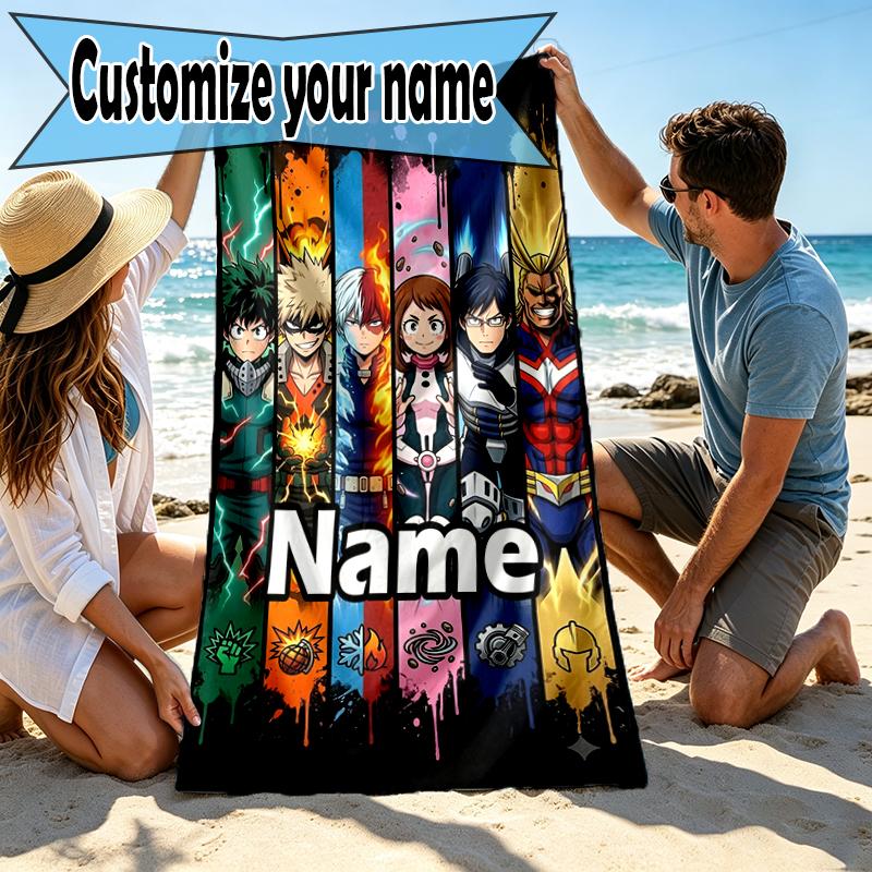 Custom Name Personalized Demon Slayer Print Beach Towel, for Trip Camping Beach Party Home Decor, Birthday Gift for Family & Friends