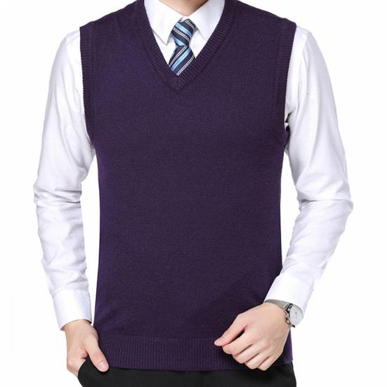 Chaleco de Lana Tejido de Invierno Casual para Hombre de Color Sólido con Cuello en V sin Mangas Talla Grande