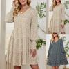 Women's V-Neck Casual Printed Long Sleeve Short Dress