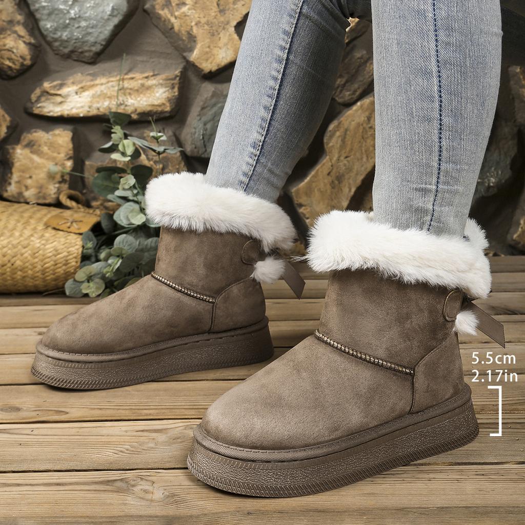 Large Size Short Snow Boots Women's Autumn and Winter New Bow Thick-soled Piled Thickened Warm Cotton Boots