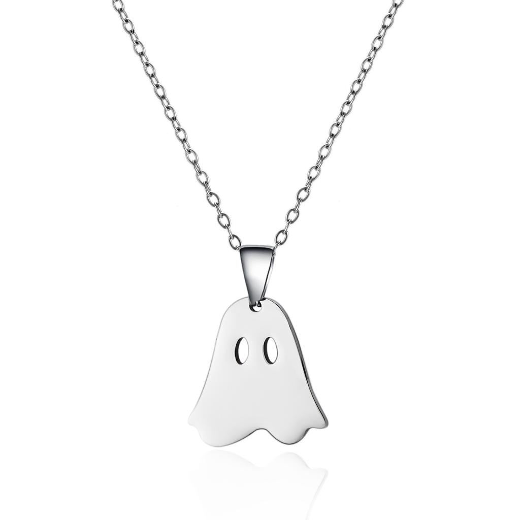 Stainless Steel Simple Personalized Ghost Pendant Necklace For Women Men Funny Pumpkin Clavicle Choker Halloween Party Jewelry