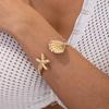 SHIXIN Bohemian Starfish Scallop Open Bangle for Women Fashion Smooth Metal Cuff Bracelet Hand Decoration Summer Beach Jewelry